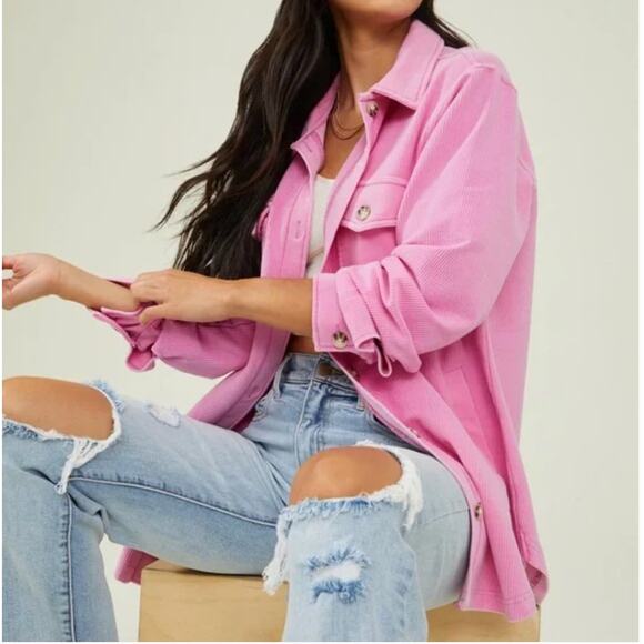 Altar’d State Ribbed Bubblegum Pink oversized Shacket Size XS Relaxed Oversized - Picture 5 of 8
